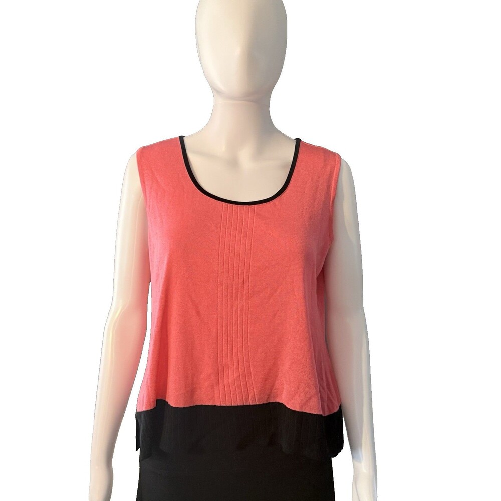 Ming Wang Tank Top Hot Pink Black Sleeveless Knit Barbiecore Resort Career SZ S